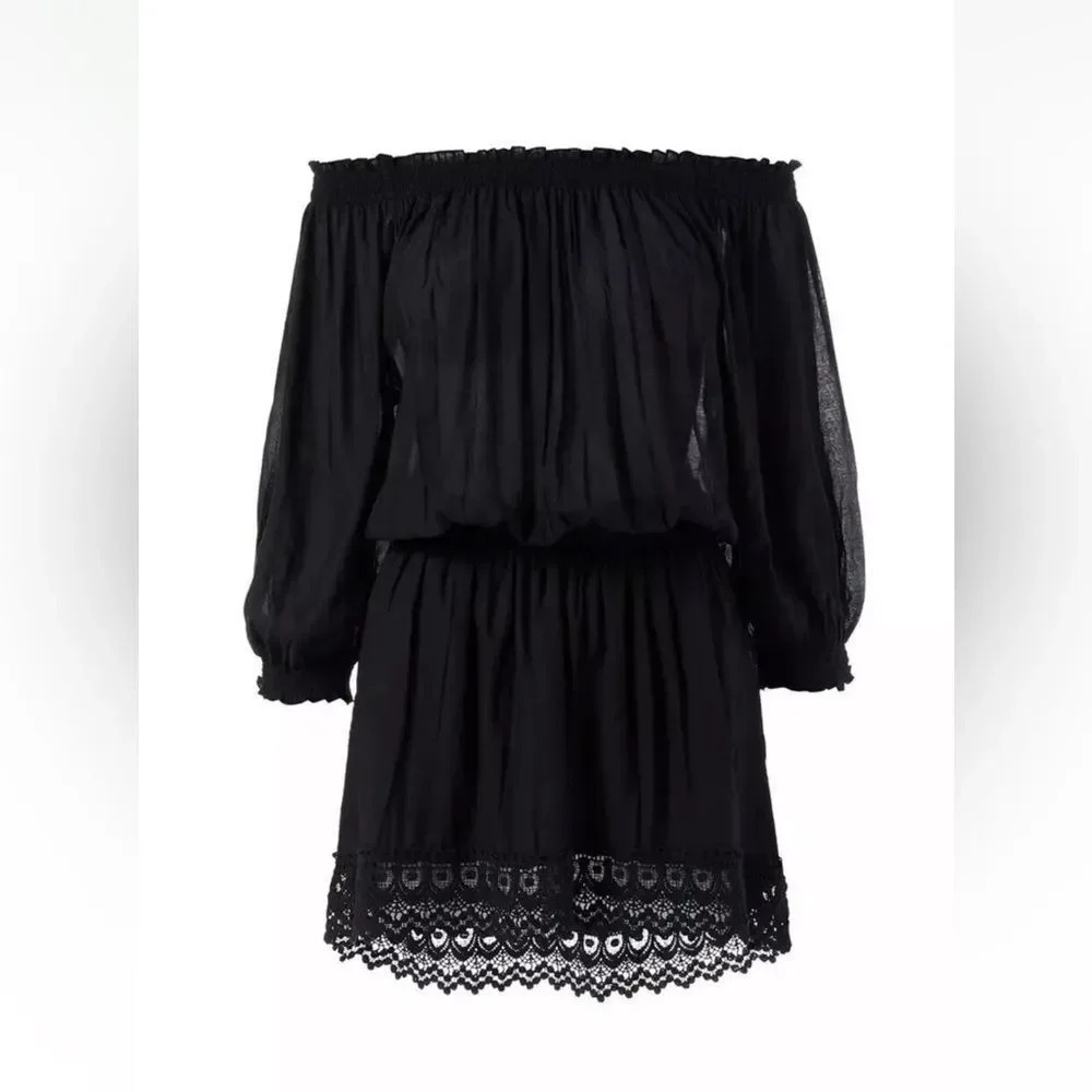 Melissa Odabash Mini Dress Size M Ivy Bandeau Strapless Crochet Sexy - Black - Picture 5 of 12